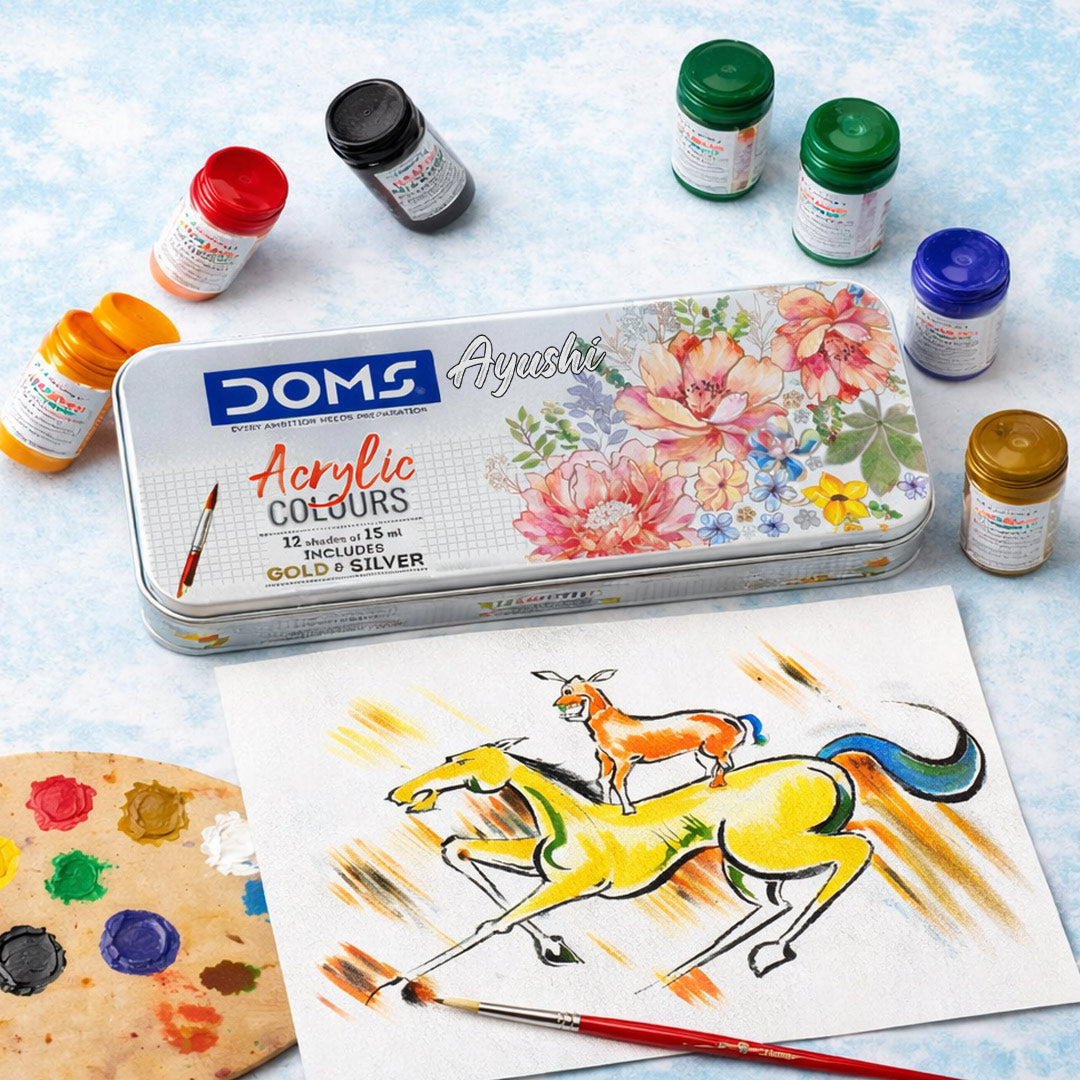 DOMS Acrylic Colours 12 Shades Kit (15ml Each) with Brushes | Love Craft Gifts