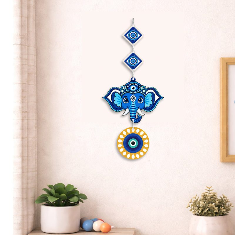 Evil Eye Elephant Wall Hanging Nazar Protection Home Décor 20x9 Inch | Love Craft Gifts