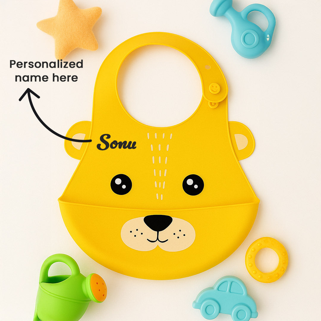 Personalized Silicone Baby Bib – Cute Bear Design | Love Craft Gifts