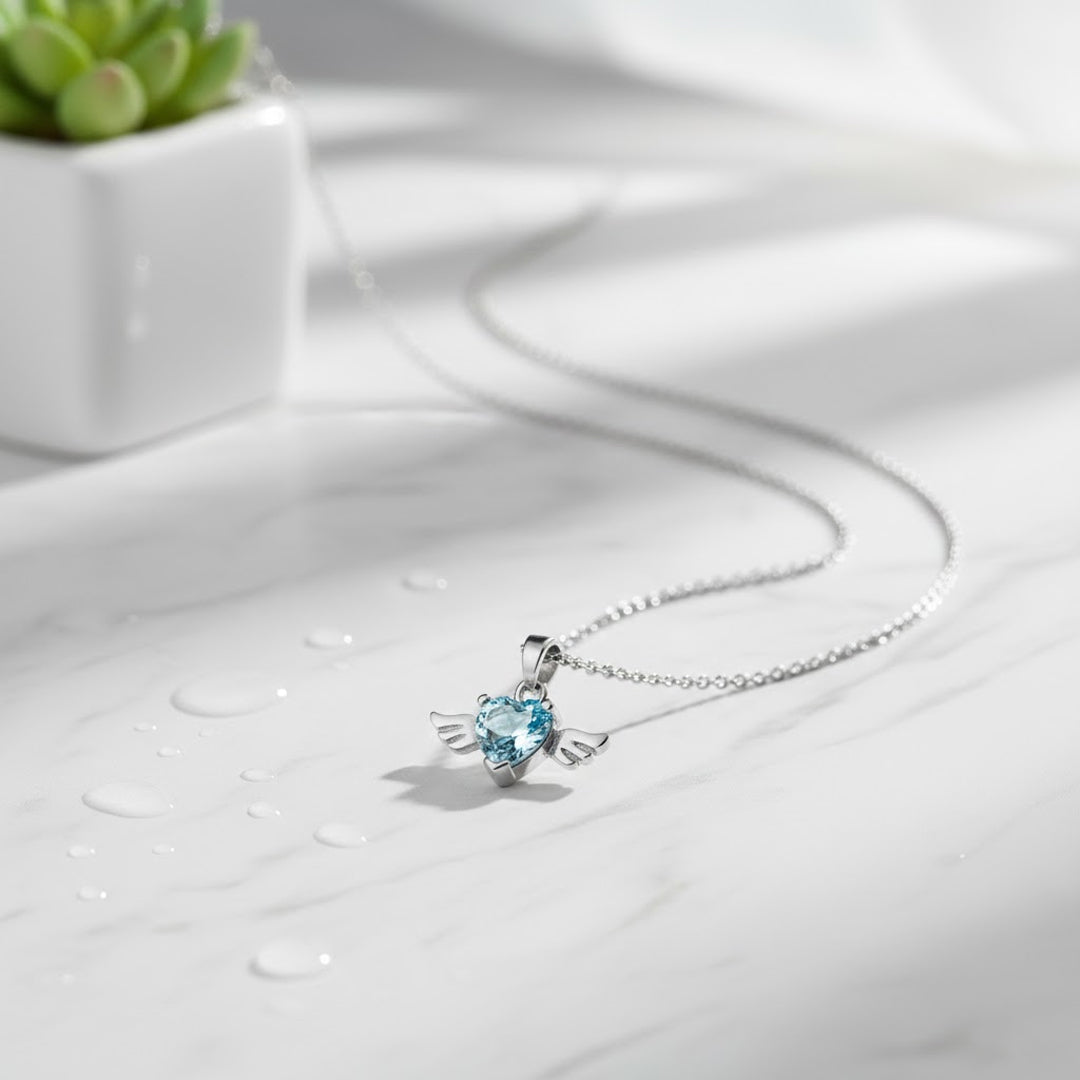 Heart Wings Crystal Pendant Necklace – Premium Silver Chain | Love Craft Gifts