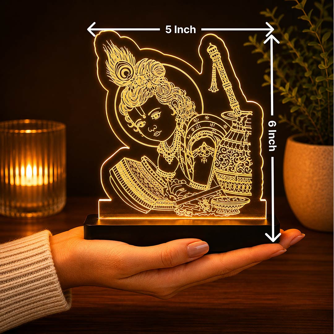 Bal Krishna LED Car Dashboard Lamp – Premium Acrylic Lord Krishna Dashboard Light for Car Interior, Home Temple Decor & Spiritual Gift | LoveCraftGifts™
