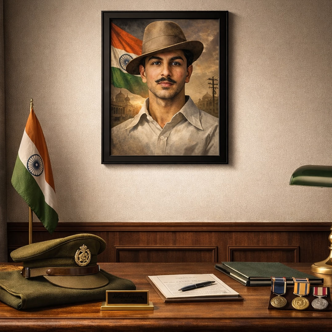 Bhagat Singh Patriotic Portrait Wall Frame – Inspirational Indian Freedom Fighter Wall Art | Love Craft Gifts