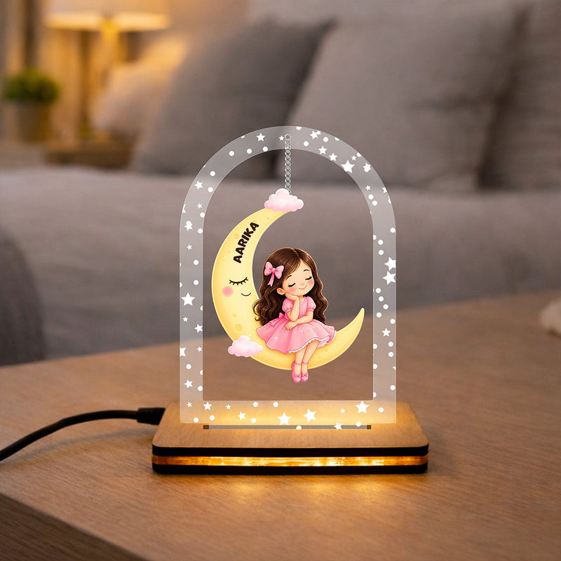 Personalized Moon Girl LED Acrylic Lamp with Custom Name for Kids Room Décor & Birthday Gift 6.5x6" | Love Craft Gifts™