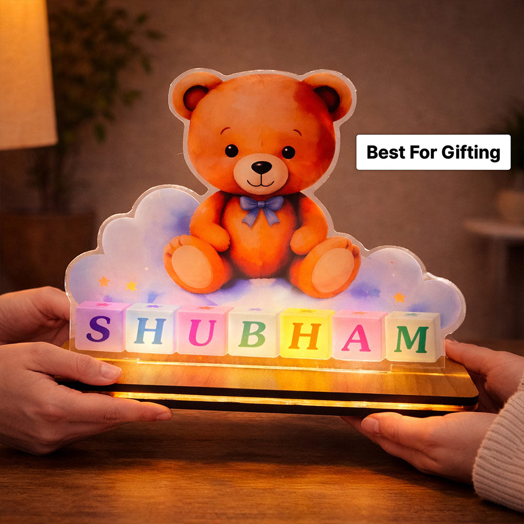 Personalized Teddy Name LED Acrylic Lamp – Custom Kids Night Light (7x5 Inch) | Love Craft Gifts