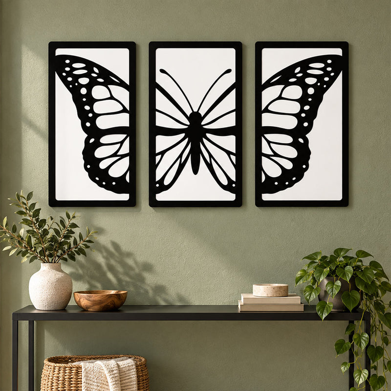 Black & White Butterfly Wall Art Set of 3 | Love Craft Gifts™