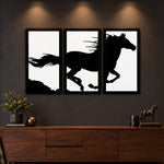 Black & White Horse Silhouette Wall Art Set of 3 | Love Craft Gifts™