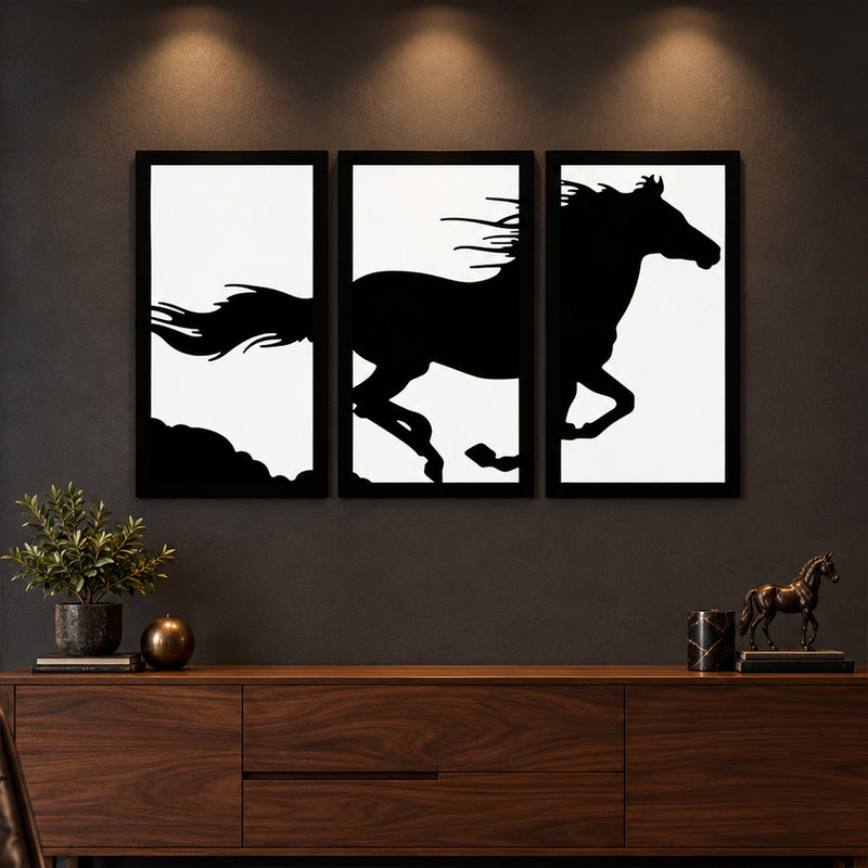 Black & White Horse Silhouette Wall Art Set of 3 | Love Craft Gifts™
