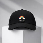 Personalized Rainbow Embroidered Black Cap – Custom Name Adjustable Baseball Hat for Women & Girls | Love Craft Gifts