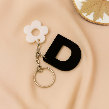 Personalized Flower Ring Acrylic Keychain – Black Initial | Love Craft Gifts