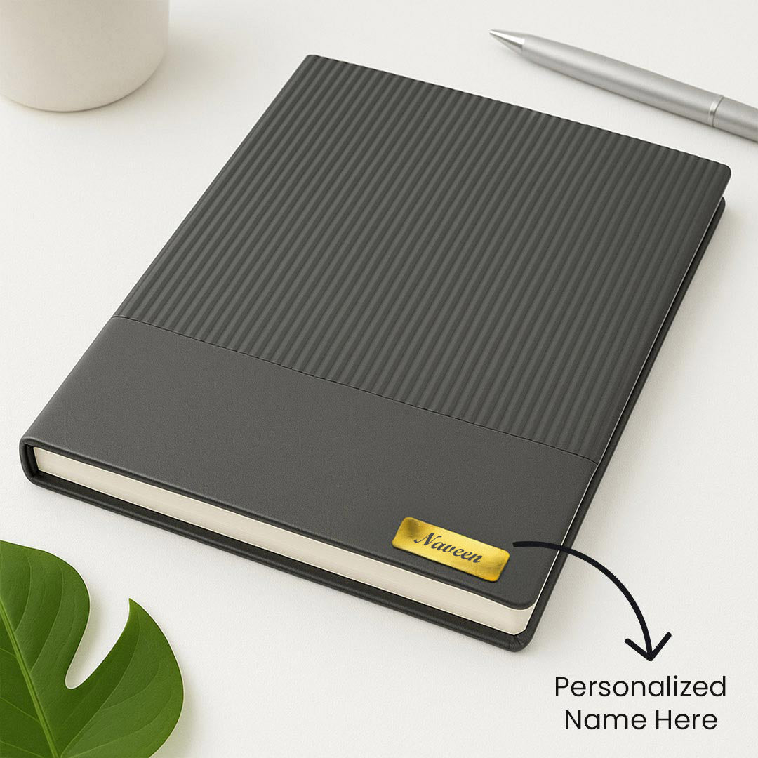 Premium Personalized Name Diary – Black Textured Executive Notebook with Metal Plate | Love Craft Gifts