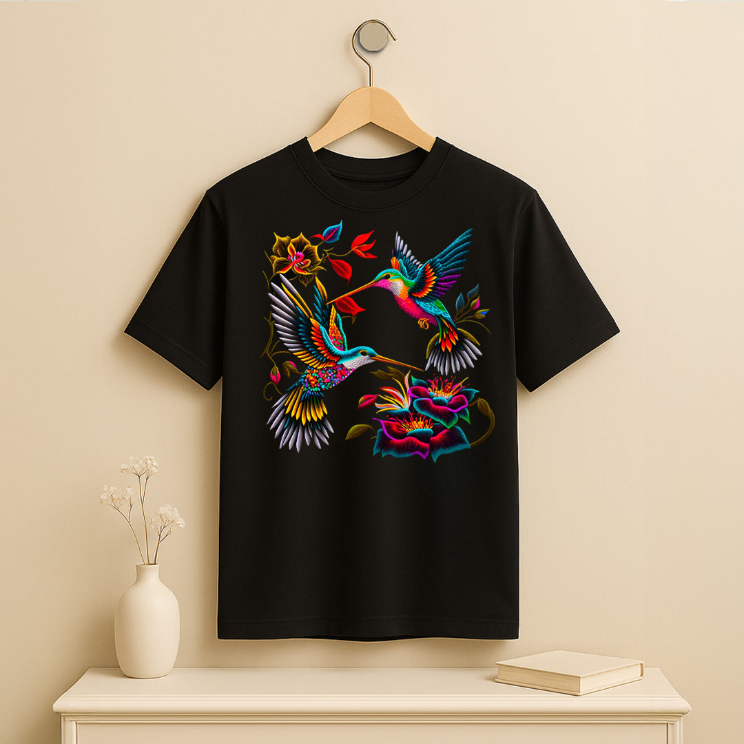 Colorful Hummingbird Floral T-Shirt – Nature-Inspired Art Print Tee | Love Craft Gifts