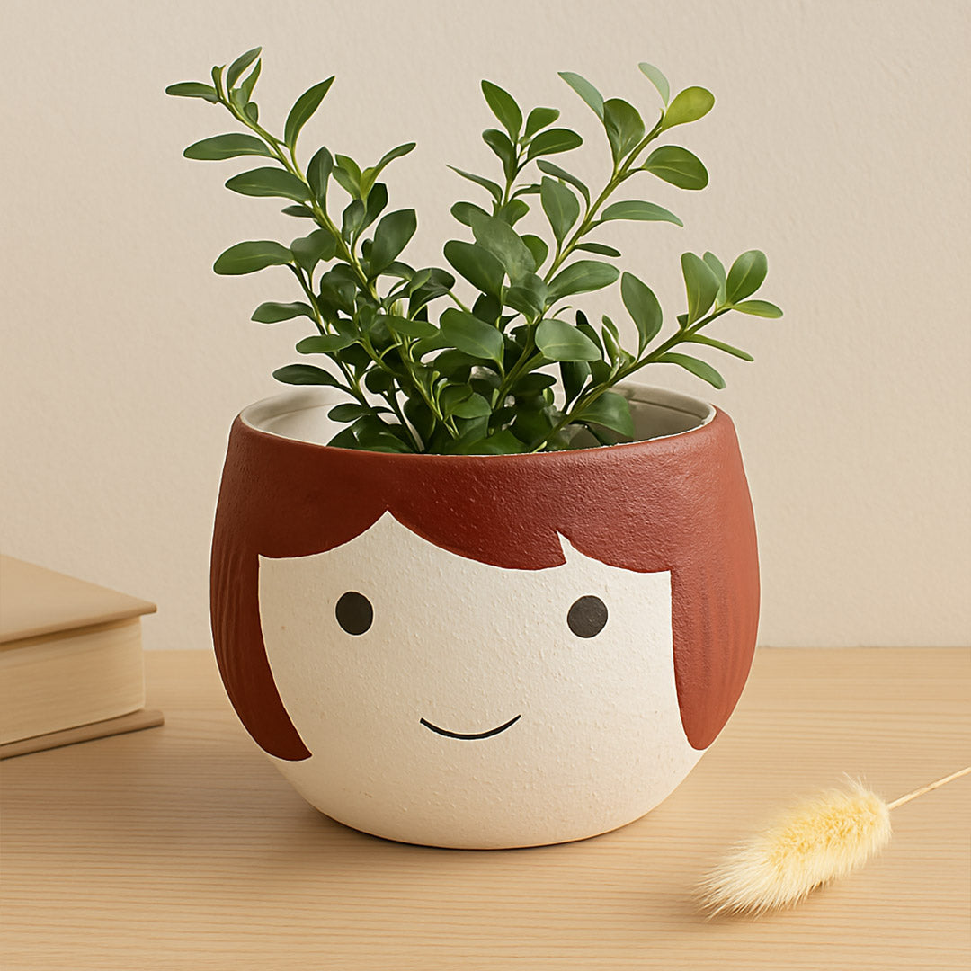 Brown Happy Face Ceramic Planter Pot | Love Craft Gifts