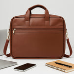 Personalized Brown Leather Office Laptop Bag – Custom Name Engraved Executive Briefcase | Love Craft Gifts
