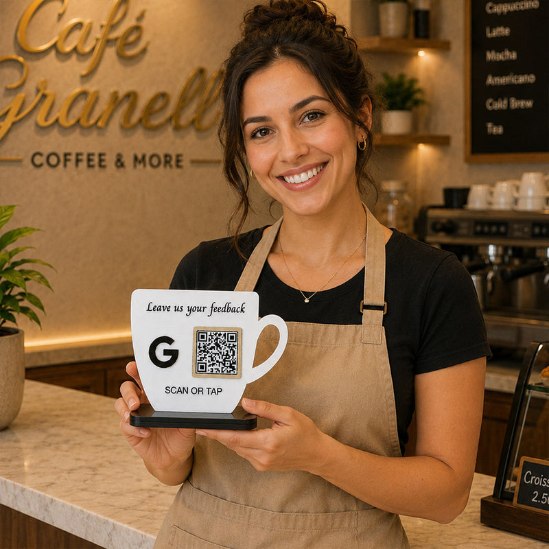 Personalized QR Code Feedback Stand | Custom Google Review Scan Display for Cafés, Restaurants & Businesses - 6x6" | Love Craft Gifts™