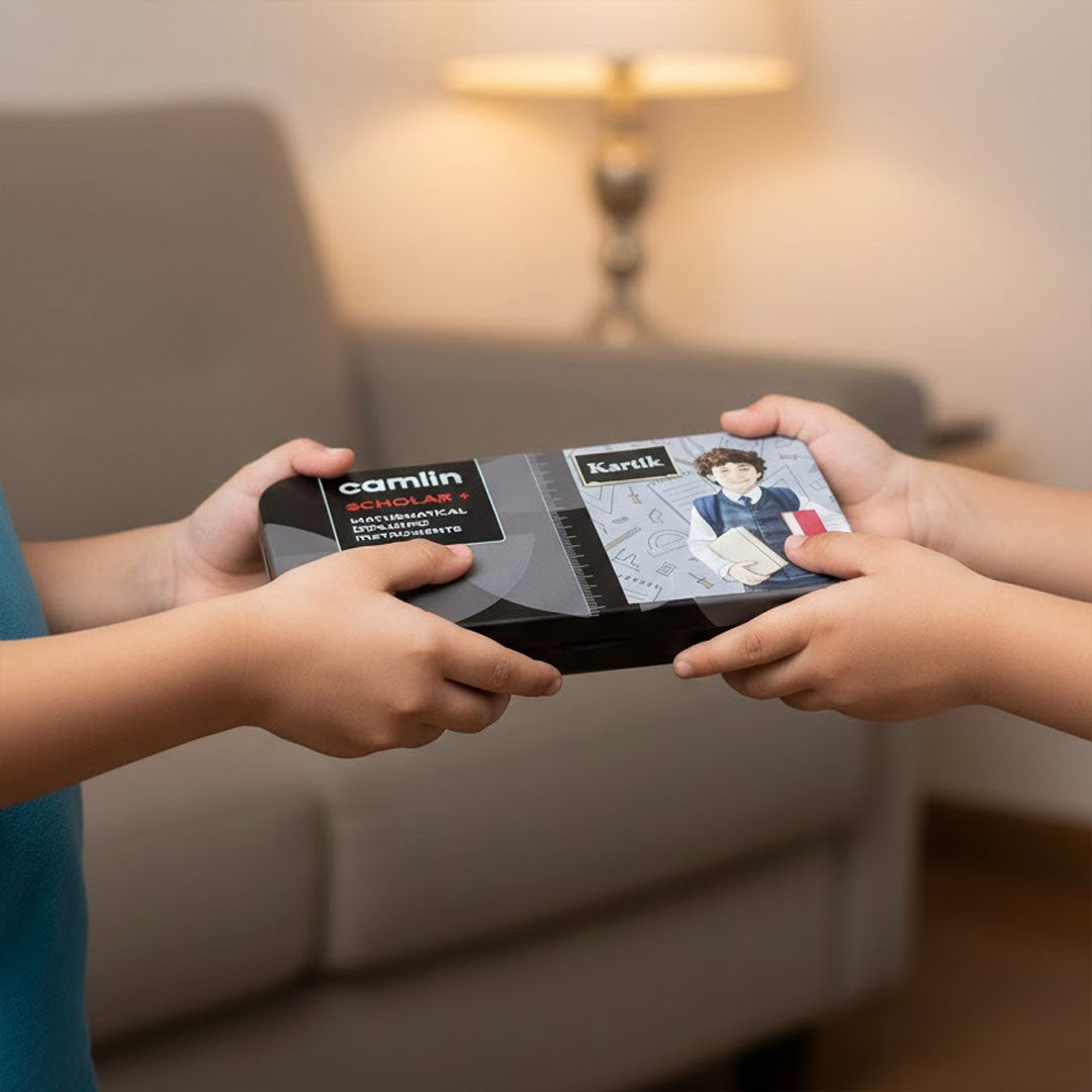 Personalized Camlin Scholar Plus Geometry Box with Name & Photo (15 cm Scale) | Love Craft Gifts