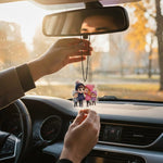 Customized Family Car Hanging | 4-Member Cartoon Acrylic Name Hanger | Personalized Car Dashboard Accessory