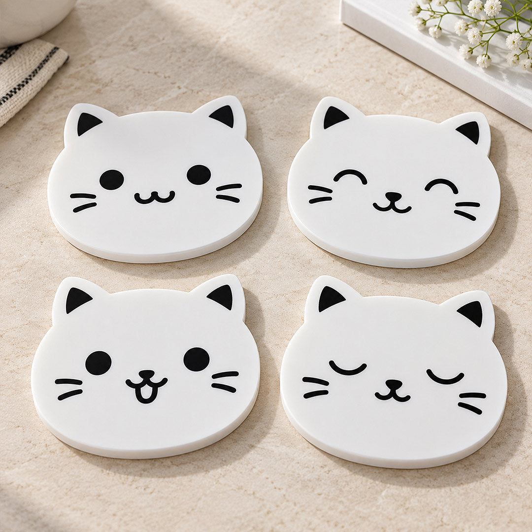 Cat Shaped Coasters 3.5×3.5 Inch | Cute White Table Coasters