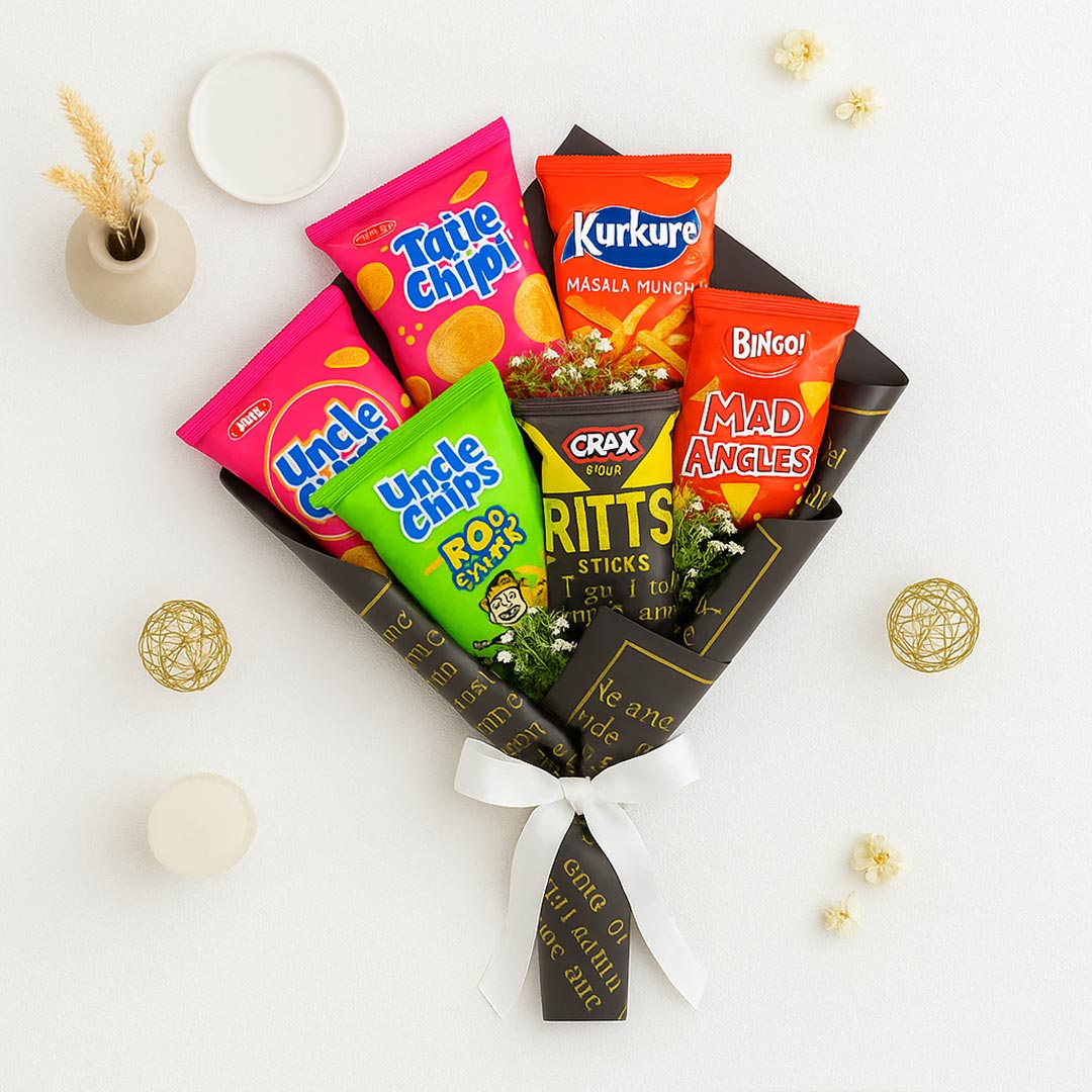Snack Bouquet Gift Pack – Assorted Chips & Savory Treats in Stylish Wrap | Love Craft Gifts