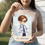Personalized Doctor Cartoon Wooden Hanging Board – Custom Name Clinic Door Sign (11x7 Inch) | Love Craft Gifts