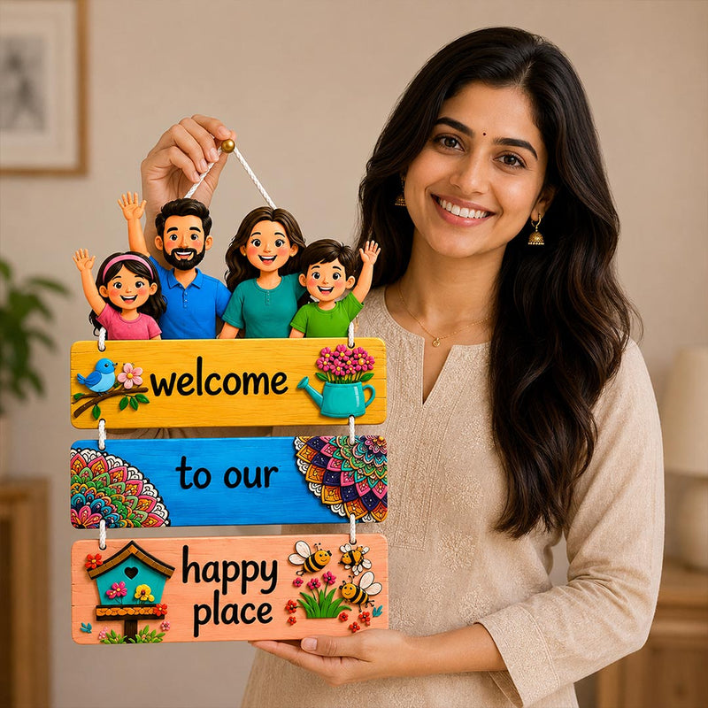 Colourful Family Welcome Door Hanging | Happy Place Home Decor 9x12" | Love Craft Gifts™