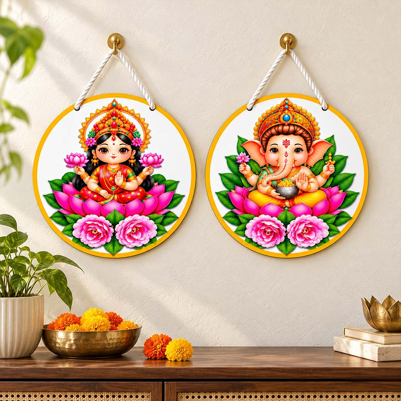 Colourful Lakshmi Ganesha Round Wall Hanging Set 6x6" | Love Craft Gifts™