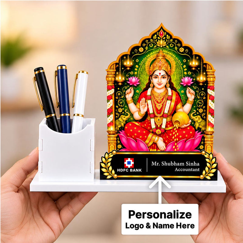 Corporate Diwali Gift for Employees | Custom Logo & Name Goddess Lakshmi Pen Stand