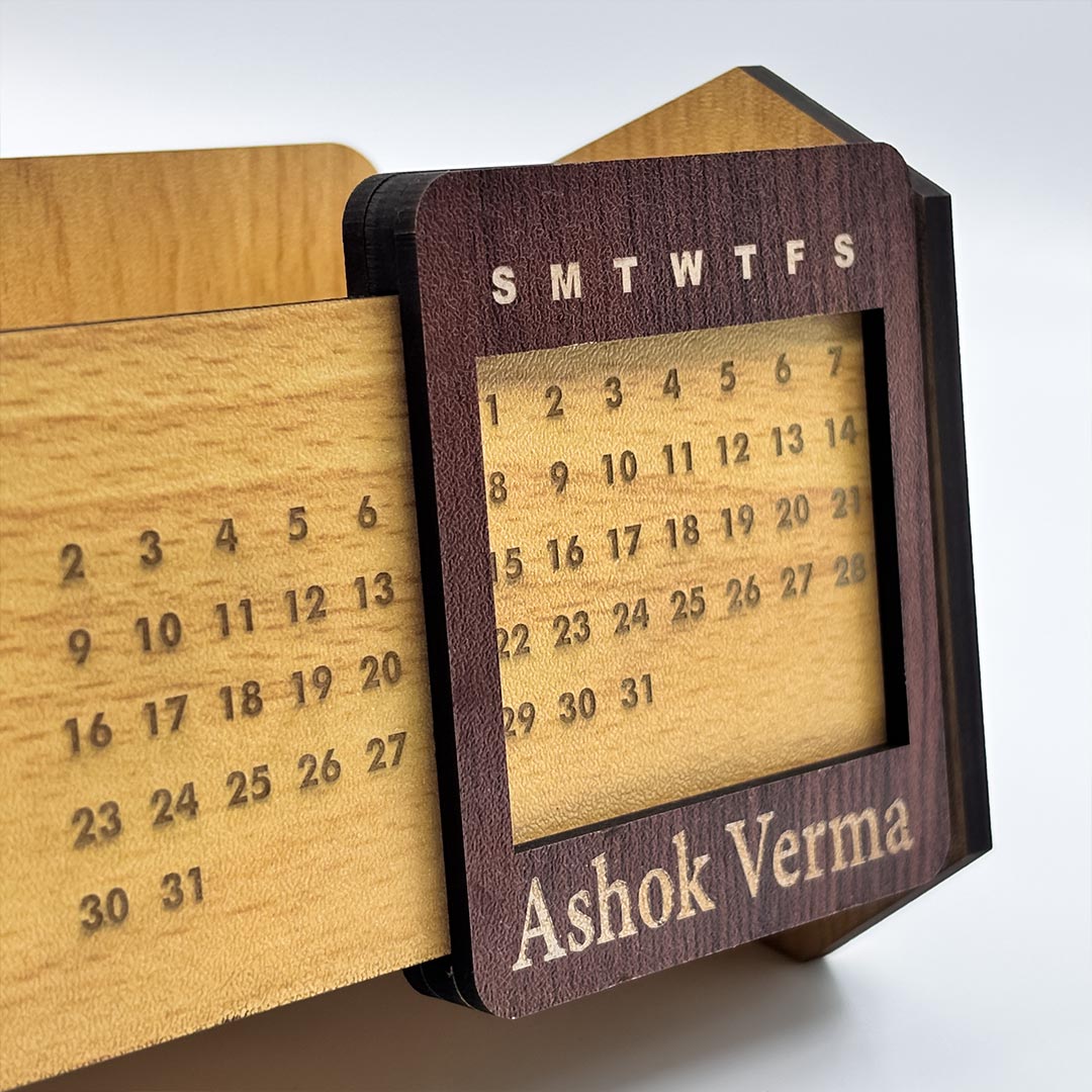 Personalized Wooden Desk Calendar (4x7 inch) with Name & Logo | Love Craft Gifts