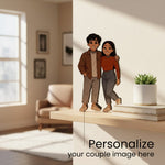 Personalized Couple Illustrated Art Table Stand – 5×9" Custom Character Design | Love Craft Gifts