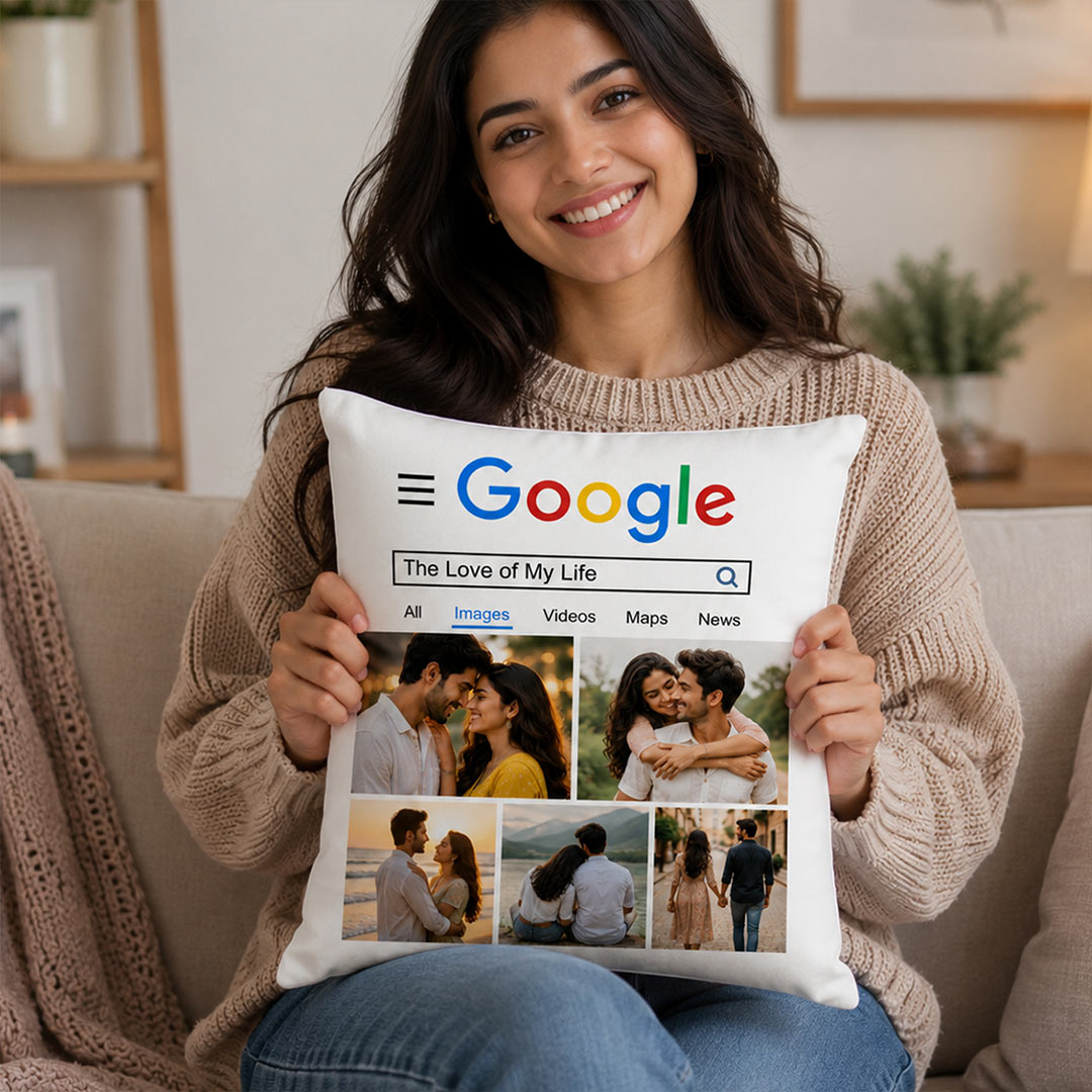 Personalized Google Search Couple Photo Cushion Cover | Custom Romantic Memory Gift for Couples, Husband & Wife - 10x10" | Love Craft Gifts™