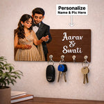 Personalized Couple Photo Wooden Key Holder with Name – Custom Wall Key Hanger (7 x 5 Inch) | Love Craft Gifts