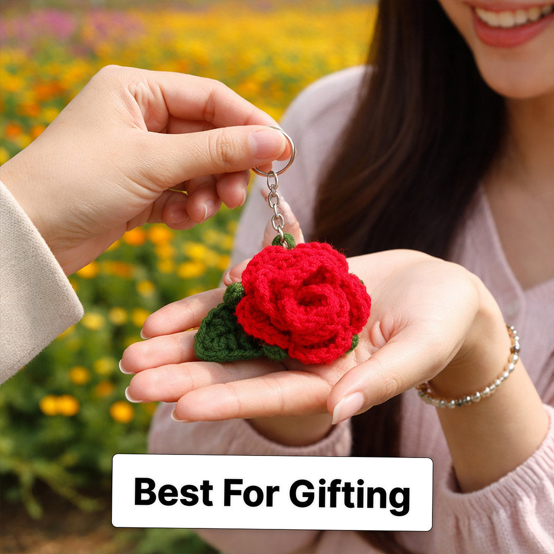 Handmade Crochet Rose Keychain – Cute Floral Bag Charm & Key Ring Accessory | Love Craft Gifts