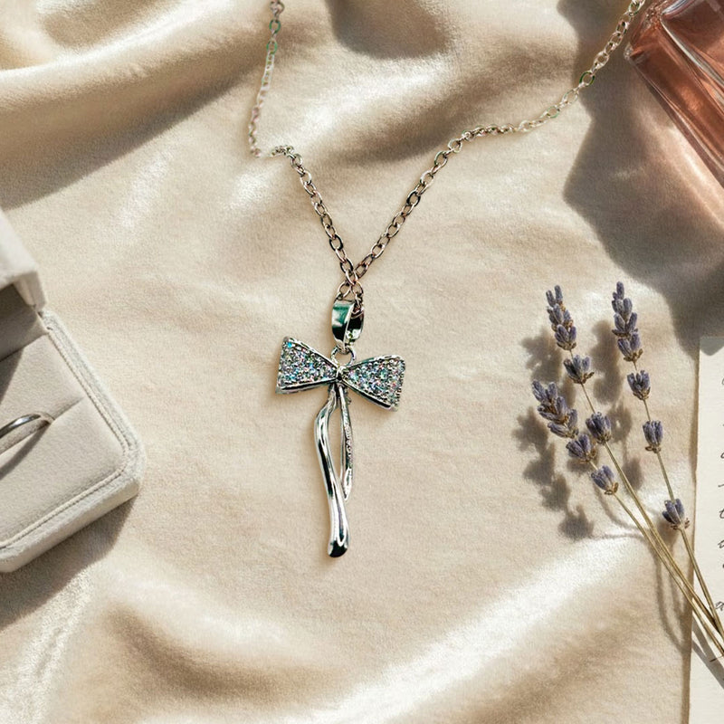 Bow Knot Pendant Necklace – Elegant Silver-Plated Jewelry for Women | Love Craft Gifts