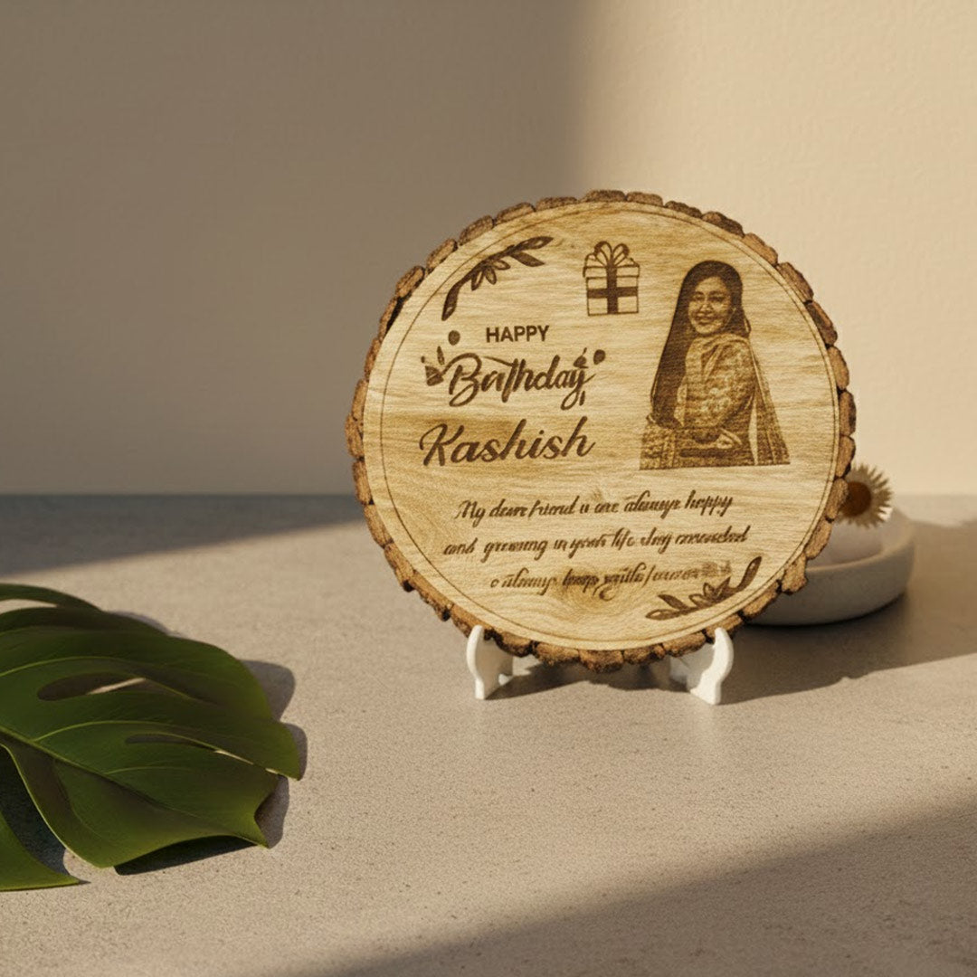 Customized Wooden Engraved Slice – Photo, Name & Message for Any Occasion | 8.5 x 8.5 inch | Love Craft Gifts