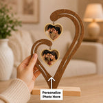 Custom 2 Photo Double Heart Stand | Personalized Romantic Couple Keepsake