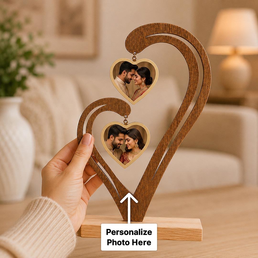 Custom 2 Photo Double Heart Stand | Personalized Romantic Couple Keepsake