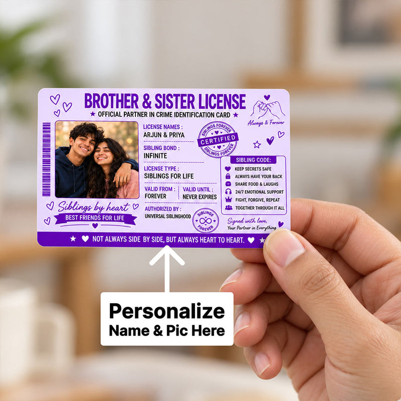 Custom Brother Sister Photo License Card | Personalized Sibling Keepsake Gift | Love Craft Gifts™