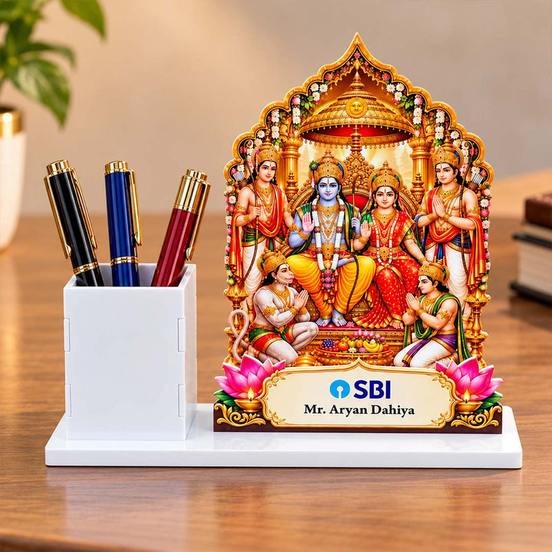 Custom Company Logo Ram Darbar Desk Nameplate with Pen Holder | Love Craft Gifts™