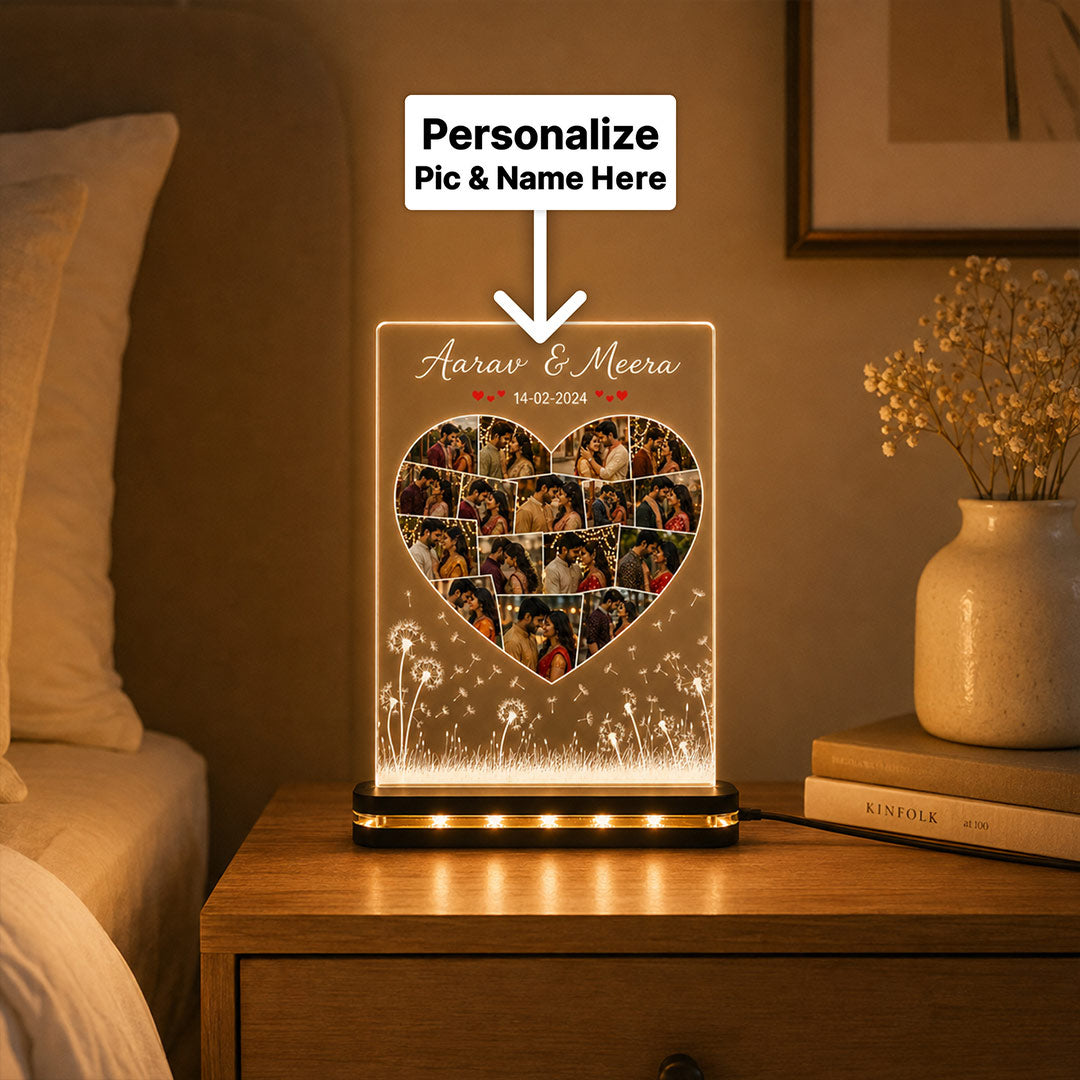 Custom Couple Heart Photo LED Acrylic Lamp 7x8" | Personalized Names & Special Date | Love Craft Gifts™