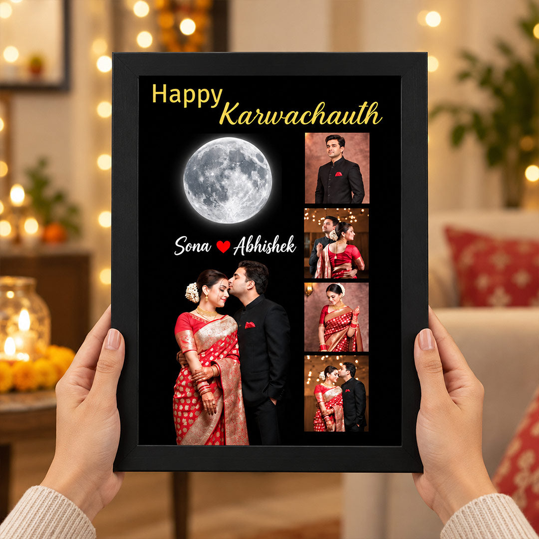 Custom Couple Photo Collage Frame for Karwa Chauth | Love Craft Gifts™