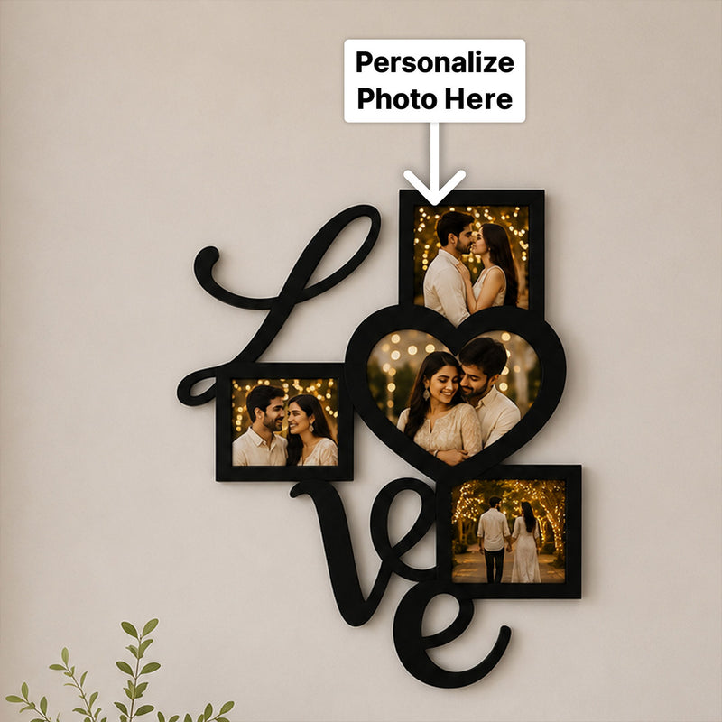 Custom Couple Photo Collage Wooden Frame 12x15" | Love Design with 4 Photos | Love Craft Gifts™