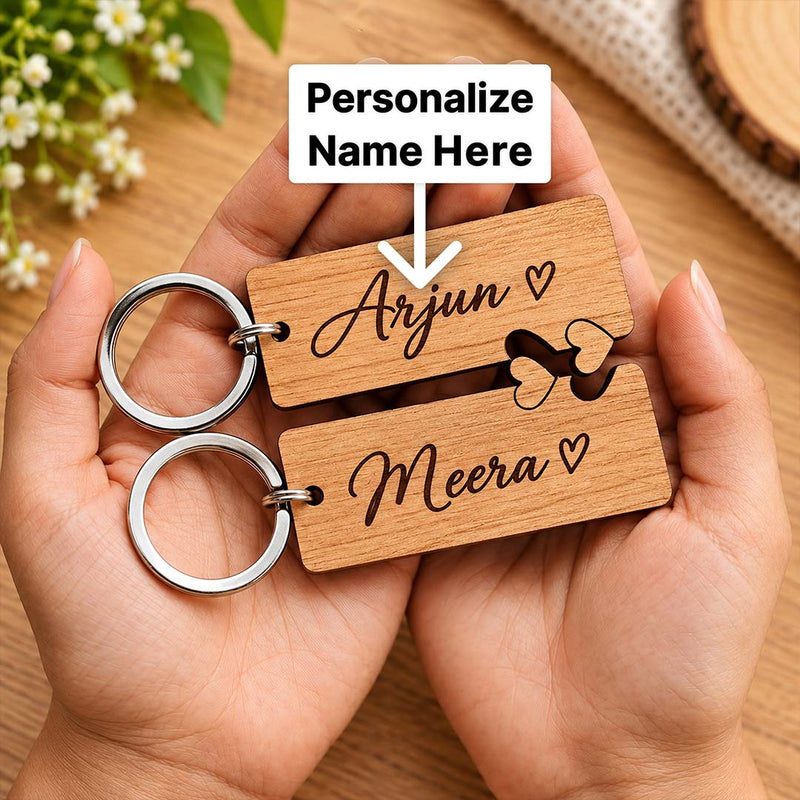 Custom Couple Wooden Keychains 2×3 Inch | Personalized Name Gift | Love Craft Gifts™