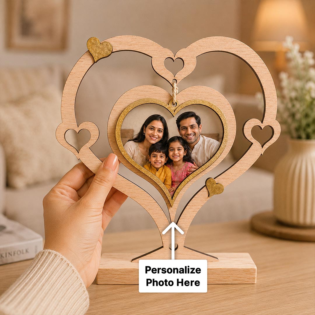 Custom Family Picture Table Stand | Heart-Shaped Personalized Photo Keepsake