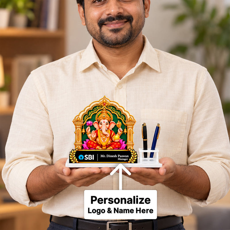 Custom Ganesha Office Nameplate with Company Logo, Name & Designation | Love Craft Gifts™