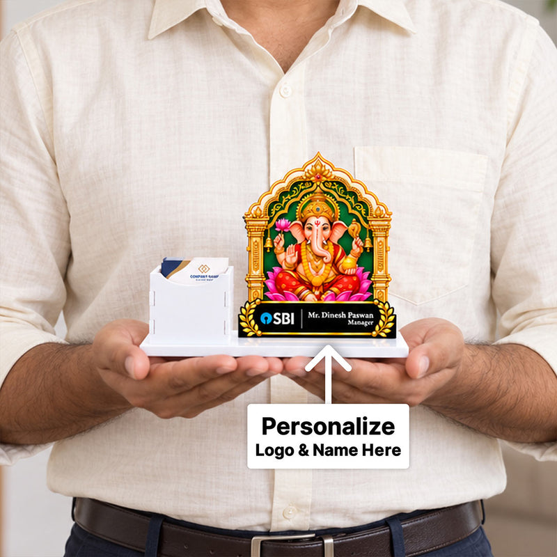 Custom Ganesha Visiting Card Holder | Name, Logo & Designation Desk Stand | Love Craft Gifts™