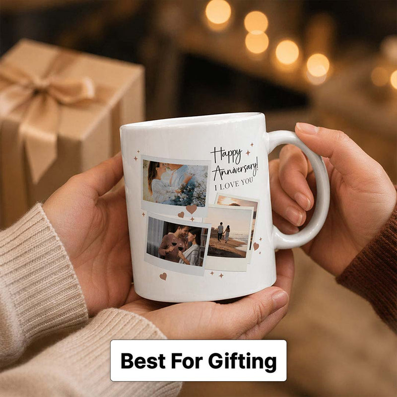 Custom Happy Anniversary Mug | Couple Photo Collage with I Love You | Love Craft Gifts™