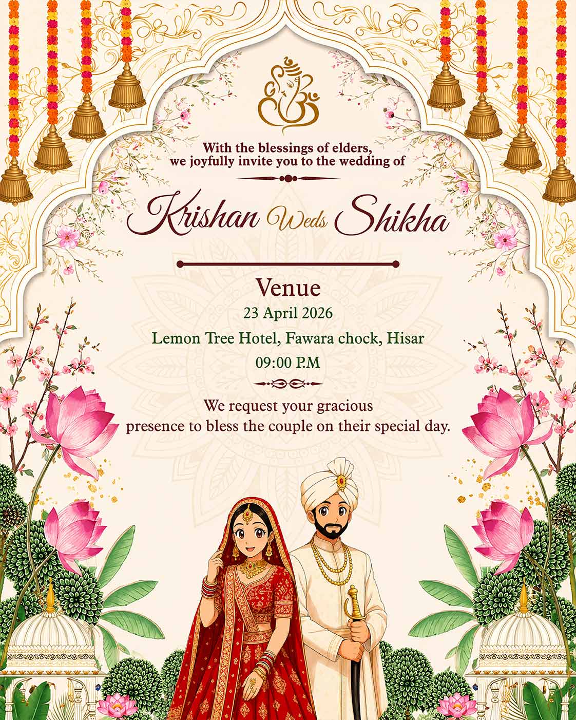 Personalized Shubh Vivaah Digital Invitation Card | Custom Couple Details & Marriage Ceremony Information | Elegant Hindu E-Invite Design | Love Craft Gifts™