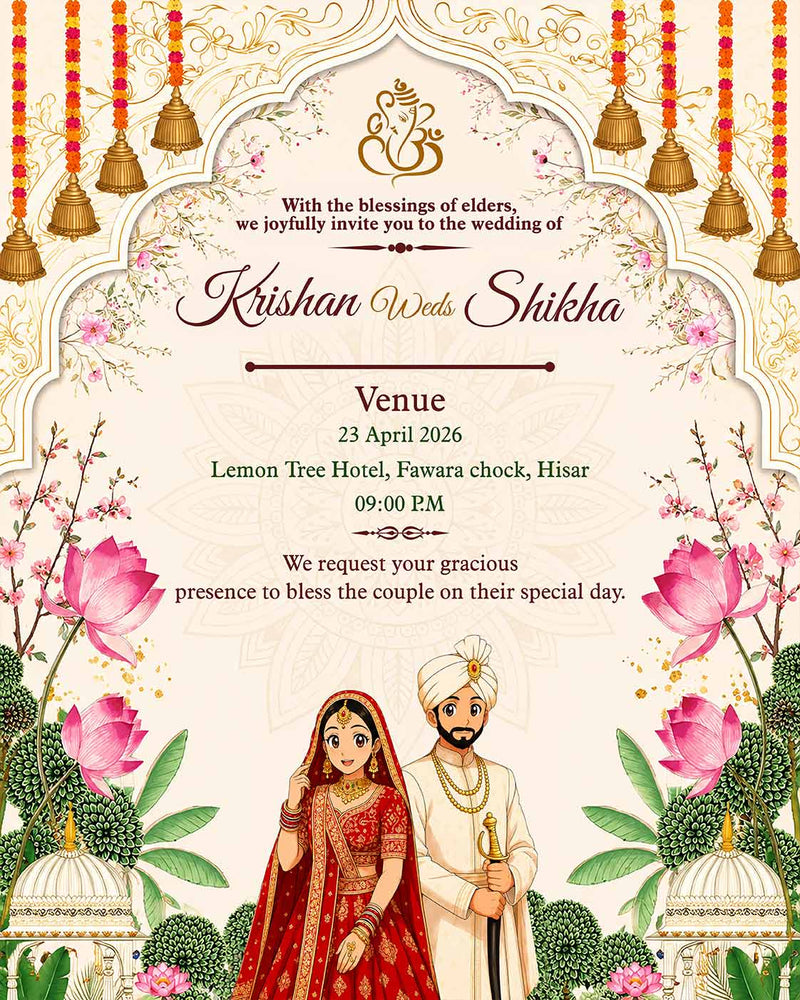 Personalized Shubh Vivaah Digital Invitation Card | Custom Couple Details & Marriage Ceremony Information | Elegant Hindu E-Invite Design | Love Craft Gifts™