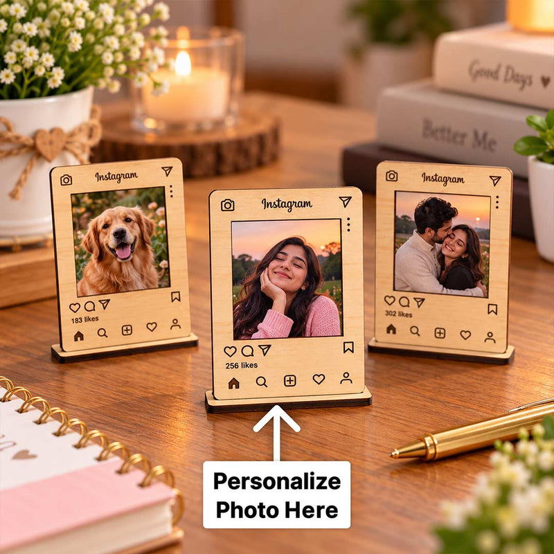Custom Instagram Style Photo Frame 3x5" | Personalized Wooden Table Stand | Love Craft Gifts™