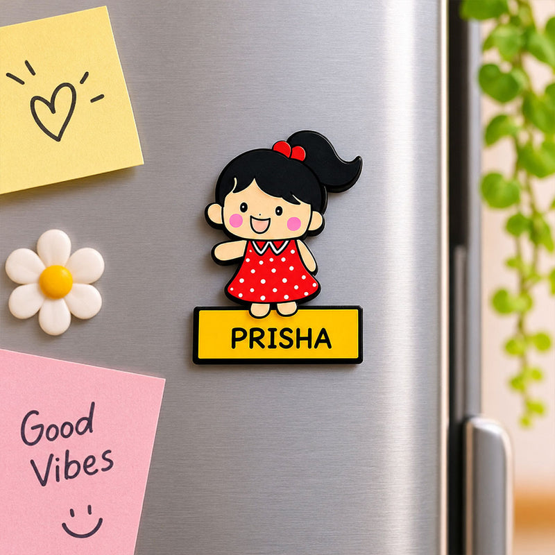 Custom Kids Fridge Magnet with Name Plate and Cartoon Character 2x3" | Love Craft Gifts™