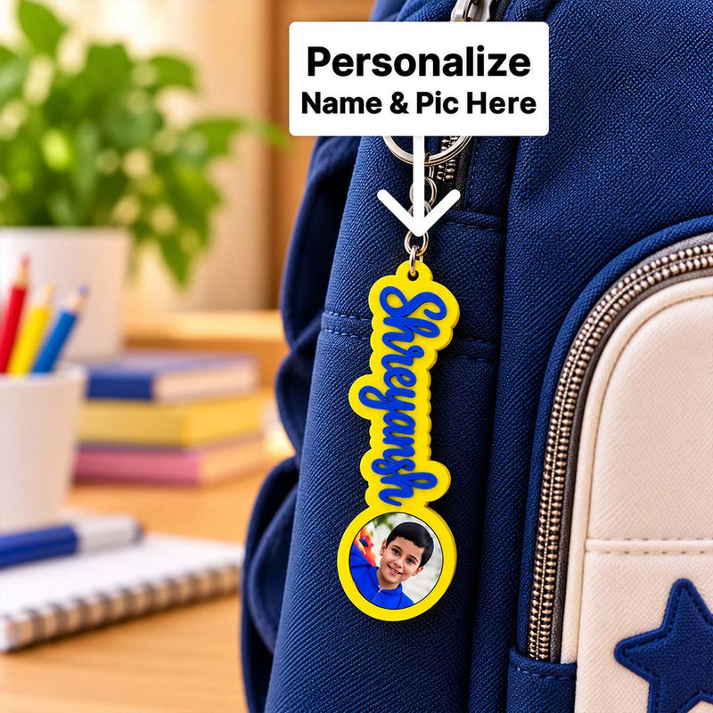 Custom Kids Name Keychain with Photo for School Bag, Backpack & Luggage | Love Craft Gifts™